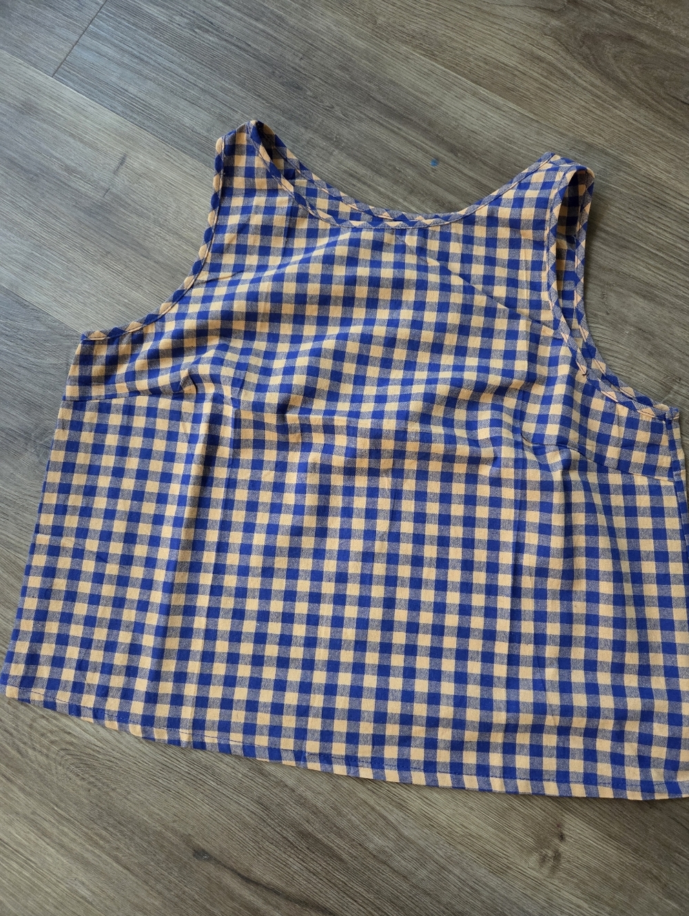 Gingham Sleeveless Tank Top - Blue & Tan